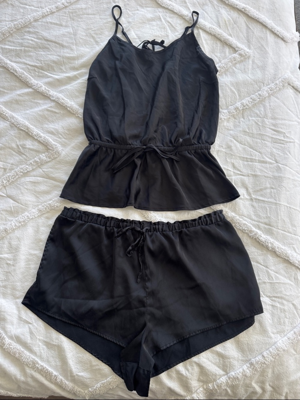 La Vie En Rose Black Satin Cami & Shorts Pajama Set